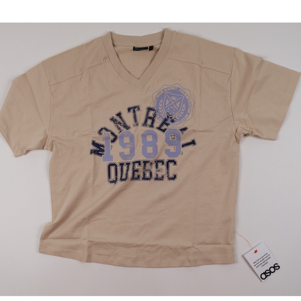 ASOS DESIGN T-Shirt Montreal Quebec 1989 Graphic Tan Beige Small NWT